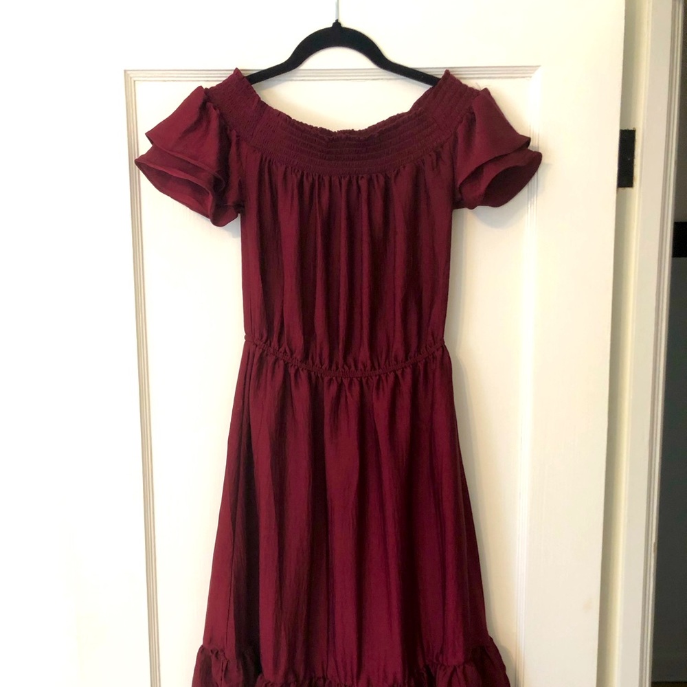 Old Navy maroon off the shoulder flounced dress